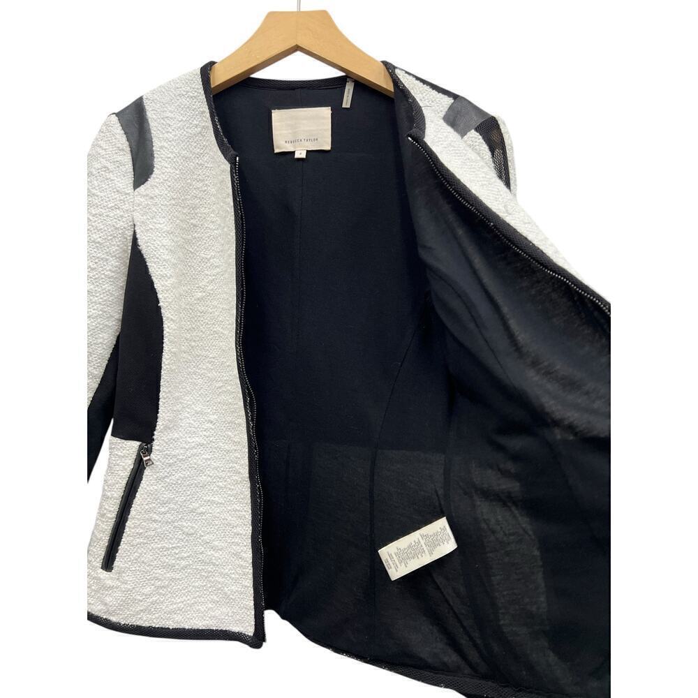Rebecca Taylor Textured Black/White Fitted Jacket size 4 - Picture 5 of 8
